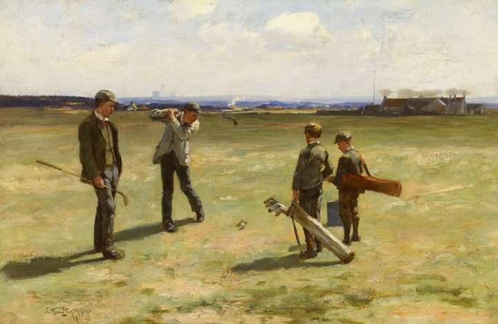 Teeing Off, Musselburgh Golf Course with Ma Forman's Pub